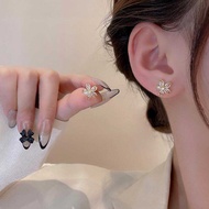Korean Style Elegant Flower S925 Silver Gold Shiny Diamond Crystal Stud Earrings Women Fashion Jewelry Accessories