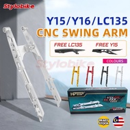 HPMP Swing Arm LC135 Y15ZR Y16ZR + 2 Inch Swing Arm CNC Alloy Panjang Arm Chain With Ploy Bush Siap 