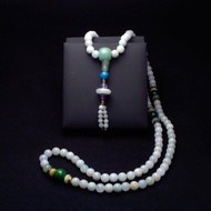 吉祥富貴手串 - 108顆天然A貨緬甸玉念珠 鐵龍生佛珠 藍磷灰佛珠