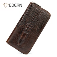 EDERN Crocodile Pattern Men's Wallet Genuine Leather Clutch Bag Retro Business Long Wallet for Men Zipper Wallet Purse Phone Wallets