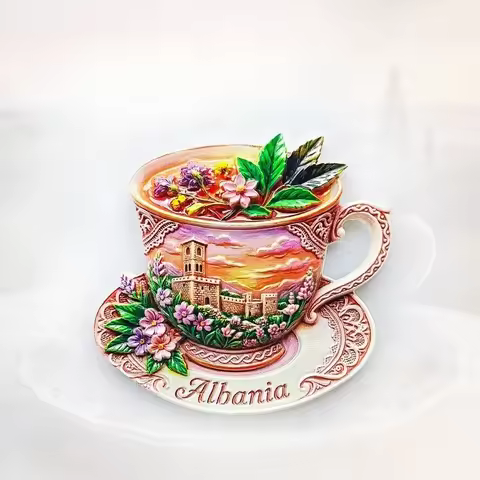 Albania Teacup Castle Fridge Magnet - Rustic 3D Old World Souvenir Unique Balkan Heritage Gift for T