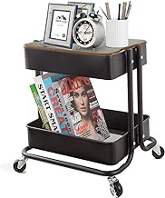 2-Tier Utility Rolling Cart Storage Sofa Side Table with Wheels, Mobile Trolley Organizer with for Office Home Kitchen Organization, Black