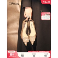 73hours Women's Shoes Golden Years Spring New Style Wedding Shoes Women's Diamond Buckle Pointed Toe