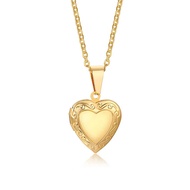 Valentines Heart Locket Pendant Necklace 24K Gold Color Romantic Fancy Heart Jewelry For Women