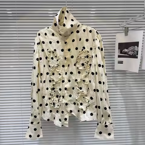 KTCZ 2025 spring new age-reducing temperament contrasting colors polka dots pleated flower irregular