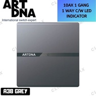 Art Dna A38 10AX (1G 1W/2W, 2G 1W/2W, 3G 1W/2W, 4G 1W/2W)  Switch c/w LED Indicator - Dark Grey/Whit