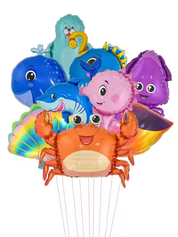 9 Pcs Mini Marine Life Foil Balloons Shell Crab Hippocampus Whale Balloon Kid's Birthday Children's 
