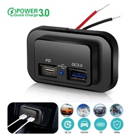 PD QC3.0 Car Charger Socket Quick Charge 12V/24V For Motorcycle Auto Truck ATV RV Bus Dual USB Power Adapter Outlet LED Light