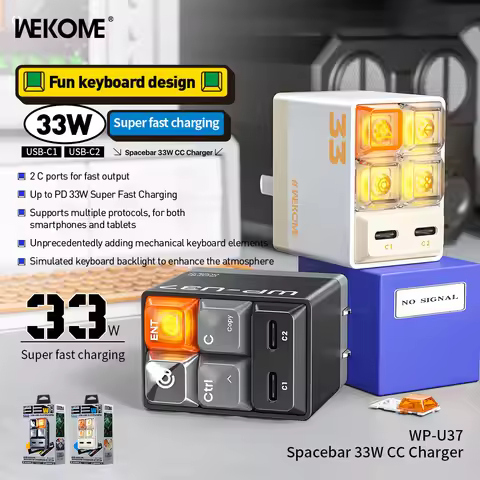 WEKOME Gallium Nitride Mobile Charging Head 33W Super Fast Charging Fun Keyboard Charger Dual C-Port