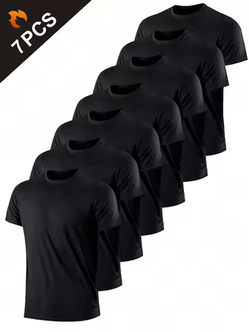 7PCS Men's Solid Color Ultralight Quick Dry Sport T-Shirt, Breathable Lightweight Top For Fitness Tr