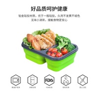2 Grid Silicone Folding Lunch Box Eco Lunch Box with Fork and Spoon