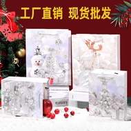 KY🎁Spot Christmas White Cardboard Gift Hand-Held Packing Bags Universal Square Paper Bag Christmas Gift Bag MEOB