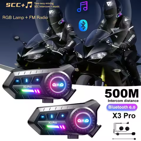 1/2pcs X3 Pro Motorcycle Helmet Intercom Wireless Bluetooth 6.0 headset FM Radio Intercomunicador Fo