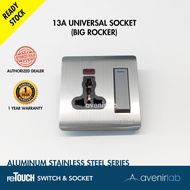 reTouch Aluminum Stainless Steel 13A Universal Pin Switch Socket Slim Curved Designer Aluminum Face 