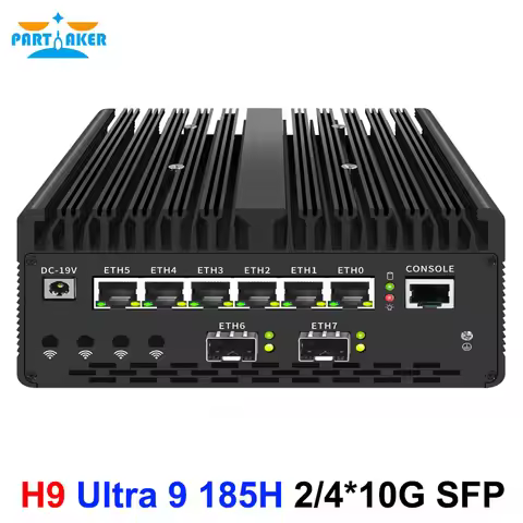 Partaker Firewall Mini PC Ultra 9 185H 4x/2x10G SFP Firewall Computer 6*2.5G LAN Intel vPro Thunderb
