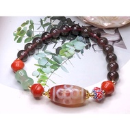 Tibetan Dzi Beads Carnelian Five-eyed Lightning Dzi Beads 红玉髓五眼闪电天珠 21.4x12mm