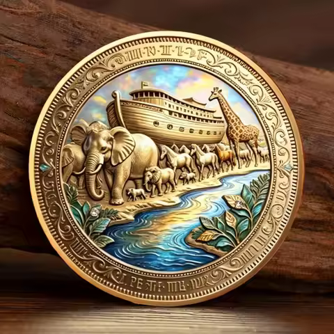 Noah's Ark Covenant of Hope Commemorative Coin 2D Colorful Relief Metal Challenge Coin Bible Story C