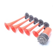 แตรรถแตรทรัมเป็ต12V สีแดง Speaker Musik รถดัดแปลง125db แตรลมสำหรับรถบรรทุกเรือ