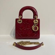 Dior 迪奧 暗紅色漆皮 金扣 3格黛妃鏈條包，成色97新708