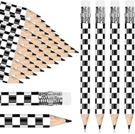 FYSUIMU 100Pcs Checkered Racing Car Half Golf Pencils with Eraser Racing Flag Pre Sharpened Short Wr