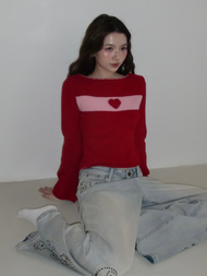 HEARTEYES - LONG SLEEVE TOP - CHERRI | เสื้อ แขนยาว กันหนาว ผ้านิท ไหมพรม สีแดง