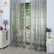 【welcomehome】Chic Leaf Type Tulle Door Window Curtain Gray