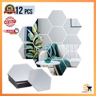 12pcs Modern Creative 3D Silver/ Gold Mirror Geometric Hexagon Acrylic Wall/ 六角亚克力墙镜/ CERMIN HIASAN DINDING 12 KEPING