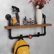 玄關置物架鐵藝工業風實木墻上收納架衣帽掛架