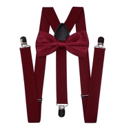 Burgundy Red Men's Suspenders and Bow Ties Sets 2.5*100cm Coffee Black Suspenders for Pants Trousers