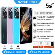 lobal Version Note11 Pro 7.2Inch Smartphone Drop Screen Cellphone 16GB+512GB 6800mAh 4G/5G Unlocked Android Mobile Phone
