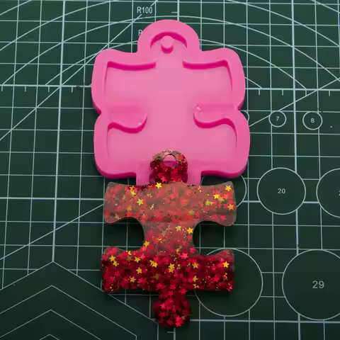 Shiny keychains Puzzle Silicone Molds DIY Jewelry keychain mould Epoxy Resin Mold Custom DY0135