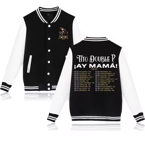 Tito Double P Ay Mama! Tour 2025 Jackets Harajuku Baseball Uniform Vintage Long Sleeved Streetwear C