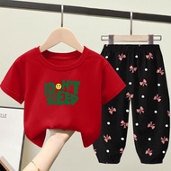 COD Childrens fashion 2-piece set suitable for ages 1-8 (green letters)