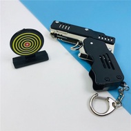 Children's Toys Foldable Rubber Band Gun Metal Weapon Burst Rubber Band Small Pistol Model Keychain 