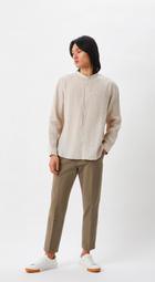 Uniqlo亞麻立領淺卡其襯衫