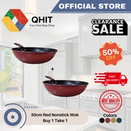 QHIT 30cm Red Nonstick Maifan Stone Wok Induction Stove