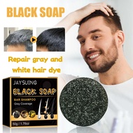 Jaysuing Black Hair Soap Black Shampoo Soap Repair Gray White Hair Dye Remove Dandruff Natural Hair 