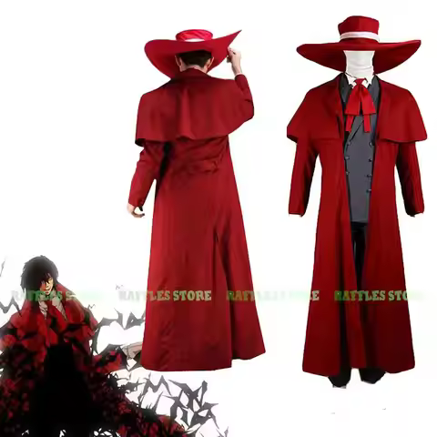 Anime Comic Hellsing Alucard Cosplay Costume Red Trench Alucard Van Cosplay Vampire Hat Costume Hall