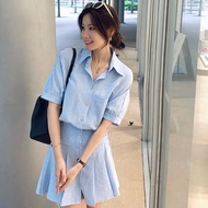 Korean style freesize blue striped shirt dress, street dress, travel dress