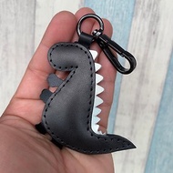 療癒小物 牛面皮 黑色 可愛 恐龍 純手工縫製 皮革 鑰匙圈 小尺寸
