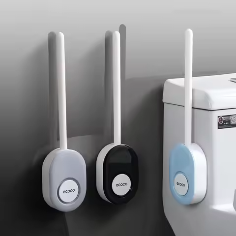 Ecoco Toilet Brush Wall Mounted No Punching Toilet Cleaning Brush Soft Hair Silicone Home Cleaner To