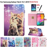 SM-T510 Case For Samsung Galaxy Tab A 10.1 2019 T510 T515 SM-T515 Cover Tablet Cartoon Cute Cat Butterfly Stand Covers +Gifts