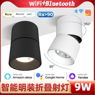 Tuya โคมไฟไฟเส้นประดับอัจฉริยะพับได้ Wi-Fi โคมไฟสปอตไลท์ติดเพดานหมุนได้9W ไฟ LED ห้องครัวห้องนั่งเล่