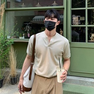 ASCLO & QIAO Henry Shirt Korean Version Bottoming Shirt V-Neck Pure Cotton Summer Short-Sleeved Top 