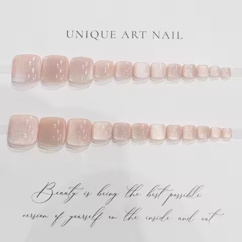 24PCS Pink Fake Toenails with Cat Eye False Nails Press On Toe Nails Fake Toe Nails French Fake Toe 