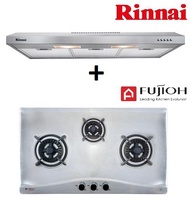 RINNAI RH-S139-SS 90CM SLIMLINE HOOD + FUJIOH FH-GS6530 SVSS 3 BURNER STAINLESS STEEL HOB WITH SAFET