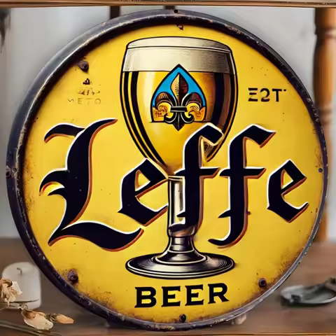 Leffe Vintage Beer Metal Wall Art Sign - Durable Easy-Hang Rustic Belgian Brewery Decor for Living R