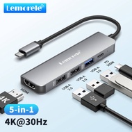 Lemorele TC101 5 in 1 ฮับ USB 3.0 ฮับ 4K 30Hz อะแดปเตอร์แล็ปท็อปที่รองรับ HDMI PD 100W