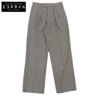 Celine Houndstooth Two-Pleated Wool Straight-Sleeved Pants, Women's Braun , Size 34 (2P666497R)