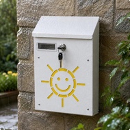 [kwbyle] Decorative Outdoor Wall Mailbox Sun Pattern Vintage Galvanized Secure Parcel Holder Mail Bo
